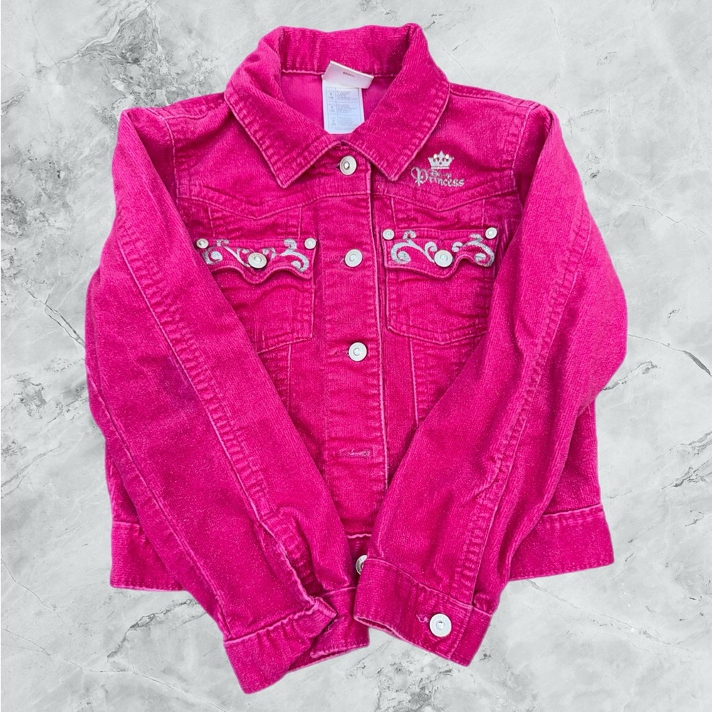 DISNEY STORE PRINCESS SPARKLY GLITTER PINK CORDUROY JACKET GIRLS Size M 7/8